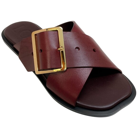 Loewe Burgundy Leather Petal Belt Flat Sandals - Picture 1 of 7